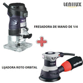 COMBO DE FRESADORA RUTEADORA DE PALMA DE 1/4 Y LIJADORA ROTO ORBITAL